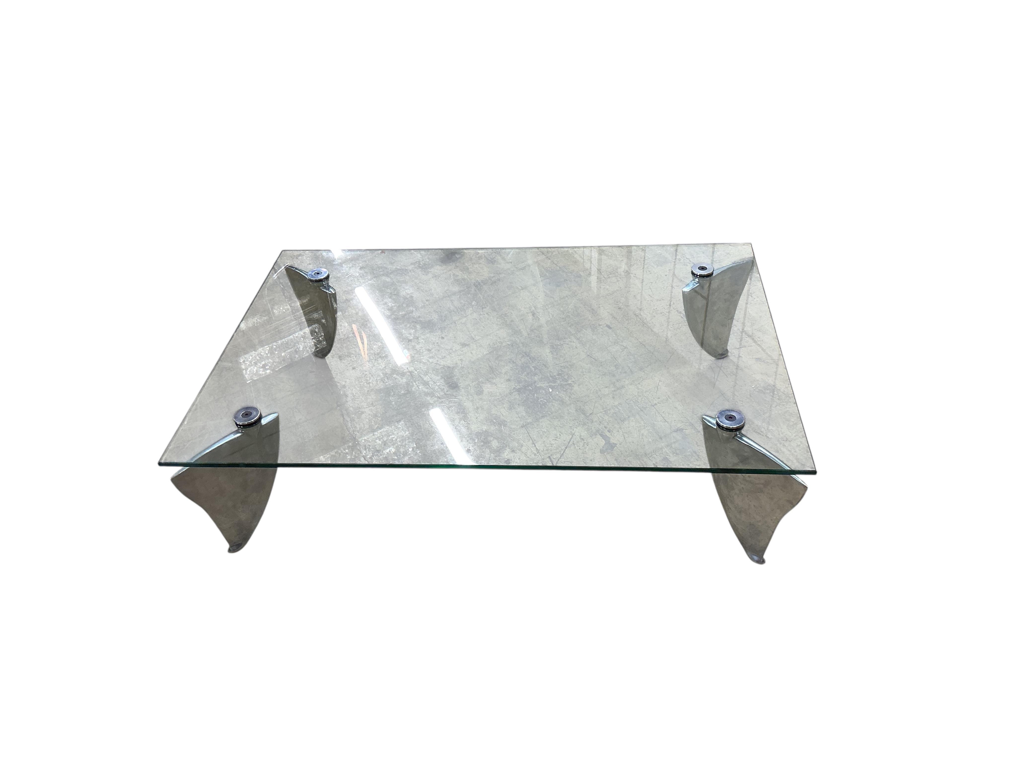 A rectangular brass top coffee table by Matthew Hilton for SCP Furniture, width 115cm, depth 77cm, height 29cm